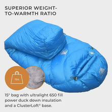 Load image into Gallery viewer, Hyke & Byke Quandary 15°F Cold Weather Mummy Hiking & Backpacking Sleeping Bag - Duck Down 650 FP 3