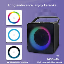 Load image into Gallery viewer, Dual Microphone Karaoke Machine Outdoor Portable Karaoke Bluetooth Speaker Box 10W HIFI Player with RGB LED Light for Home Party