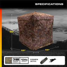 Load image into Gallery viewer, 3 Person See Through Hunting Ground Blind,Adjustable Openings, Includes Tie Down Stakes,Realtree Edge