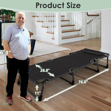 Load image into Gallery viewer, 3 in 1 Folding Camping Cot Bed, 5 Positions Adjustable Patio Chaise Lounge Chair, Portable Sleeping Cots,Black Cot + Pad