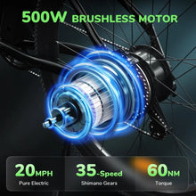Load image into Gallery viewer, Electric Bike, 26" Commuting Electric Mountain Bicycle 20MPH Max Range 55+ Miles, Professional 35-Speed,10.4AH Removable Battery