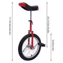 Load image into Gallery viewer, 16 Inch Wheel Unicycle with Steel Rim Outdoor Sports Fitness Exercise Unicycle Adjustable Height 26'' to 31''