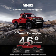 Load image into Gallery viewer, MN82 1:12 Retro RC Car with Lights 4 WD Remote Control Pickup Truck Model 2.4G Climbing Car Toy for Children Outdoor Play Gifts