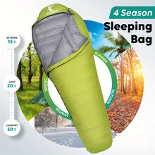 Load image into Gallery viewer, Portable Winter Down Sleeping Bag Mummy White Goose Down Warm Waterproof Sleeping Bag Three Seasons Suitable For Camping Trips