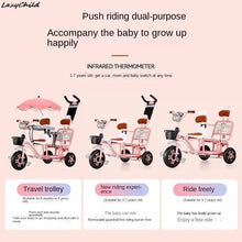 Load image into Gallery viewer, Children's Tricycles Take People Twins Bicycles Twin Strollers Baby Strollers Double Seat Titanium Hollow Wheel With Guardrails