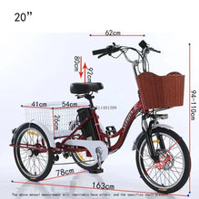 Load image into Gallery viewer, 20 Inch Electric Tricycle For Adults 350W 12AH 33KG 30-35KM loading weight150KG Three Wheel Electric Bicycle Electric Cargo Bike