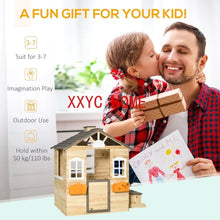 Load image into Gallery viewer, Wooden Kids Playhouse, Adventures Cottage, with Working Door, Windows, Bench, Service Station, Flowers Pot Holder