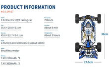 Load image into Gallery viewer, 4WD RC Car 75km/h Speed Off-Road RTR Metal Chassis V2T8 | 124017 1:12 2.4GH