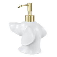 Load image into Gallery viewer, Dachshund Dog Shaped Soap/Lotion/Hand Sanitizer Weiner Ceramic Stainless Steel Pump Dispenser Gift for Dog Lover, Refillable for Kitchen and Bathroom (White)

