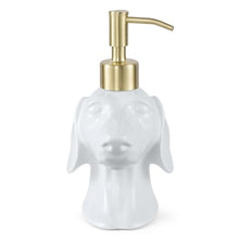 Load image into Gallery viewer, Dachshund Dog Shaped Soap/Lotion/Hand Sanitizer Weiner Ceramic Stainless Steel Pump Dispenser Gift for Dog Lover, Refillable for Kitchen and Bathroom (White)
