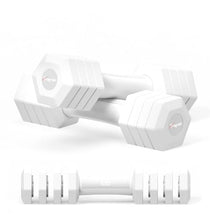Load image into Gallery viewer, Adjustable Dumbbells Set, 4 in 1 Hand Weights Set for Women Men 10 LB Dumbbell Pair Each 2lbs 3lbs 4lbs 5lbs Weights Dumbbells Set with TPU Soft Rubber Handle for Home Gym Exercise Fitness - White
