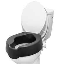 Load image into Gallery viewer, KMINA 4 Inch Soft Raised Toilet Seat with Lid, 300 lb Capacity, Fits Round &amp; Compact Elongated Bowls up to 15" Wide, Tool-Free Clamp-On Riser, Black
