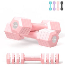Load image into Gallery viewer, Adjustable Dumbbells Set, 4 in 1 Hand Weights Set for Women Men 10 LB Dumbbell Pair Each 2lbs 3lbs 4lbs 5lbs Weights Dumbbells Set with TPU Soft Rubber Handle for Home Gym Exercise Fitness - Pink
