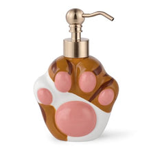 Load image into Gallery viewer, NEWHENGS Paw Shape Soap/Lotion/Hand Sanitizer Metal Pump Dispenser Funny Gifts, Refillable for Cute Kitchen and Bathroom Accessories (Brown/White)

