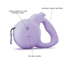 Load image into Gallery viewer, Barkly Dog Leash with Personal Safety Alarm for Women, Self Defense Siren &amp; LED Strobe | 130dB Panic Button | 13ft Retractable, Tangle Free, One Handed Brake (Dogs up to 44 lbs, Lilac)

