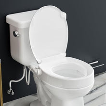 Load image into Gallery viewer, BIGCOW Raised Toilet Seat with Bidet - Round, Soft Close, 3" Height - Dual Nozzle (Frontal &amp; Rear Wash) with Adjustable Cold Water Pressure and Stainless Steel Inlet (Round)
