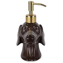 Load image into Gallery viewer, Dachshund Dog Shaped Soap/Lotion/Hand Sanitizer Weiner Ceramic Stainless Steel Pump Dispenser Gift for Dog Lover, Refillable for Kitchen and Bathroom(Brown)
