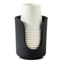 Load image into Gallery viewer, Dobbyby Ceramic Bathroom Cup Dispenser with Stylish Vertical Stripes - Disposable Mouthwash Cup Holder Holds 3-4oz Paper Cups for Rinsing Cups on Bathroom Vanity Countertops (Matte Black)
