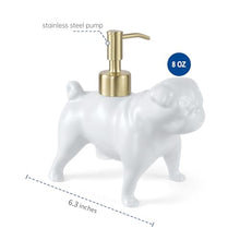 Load image into Gallery viewer, NEWHENGS Pug Shaped Soap/Lotion/Hand Sanitizer Dog Lover Stainless Steel Pump Dispenser for Dog Gifts, Refillable for Kitchen and Bathroom(White)
