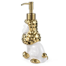 Load image into Gallery viewer, NEWHENGS Poodle Shaped Soap/Lotion/Hand Sanitizer Ceramic Dog Lover Stainless Steel Pump Dispenser for Dog Mom Gifts, Refillable for Kitchen and Bathroom (Gold/White)
