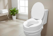 Load image into Gallery viewer, PEPE Mobility Raised Toilet Seat with Lid for Elderly 6" High, Fits Round and Elongated up to 15" Wide, Commode Seat with Sturdy Brackets, Medical Aid
