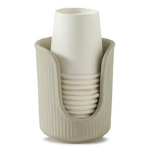 Load image into Gallery viewer, Dobbyby Ceramic Bathroom Cup Dispenser with Stylish Vertical Stripes - Disposable Mouthwash Cup Holder Holds 3-4oz Paper Cups for Rinsing Cups on Bathroom Vanity Countertops (Matte Beige)
