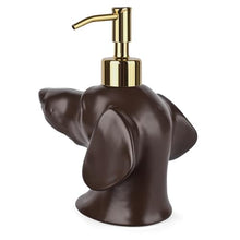 Load image into Gallery viewer, Dachshund Dog Shaped Soap/Lotion/Hand Sanitizer Weiner Ceramic Stainless Steel Pump Dispenser Gift for Dog Lover, Refillable for Kitchen and Bathroom(Brown)
