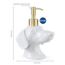 Load image into Gallery viewer, Dachshund Dog Shaped Soap/Lotion/Hand Sanitizer Weiner Ceramic Stainless Steel Pump Dispenser Gift for Dog Lover, Refillable for Kitchen and Bathroom (White)
