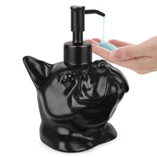 Load image into Gallery viewer, NEWHENGS French Bulldog Shaped Soap/Lotion/Hand Sanitizer Bulldog Ceramic Stainless Steel Pump Dispenser Gifts for Lover, Refillable for Kitchen and Bathroom(Black)
