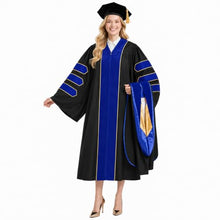 Load image into Gallery viewer, HX Graday Royal Blue Doctoral Graduation Gown Set with Tam and Hood, PhD Cap and Gown Regalia

