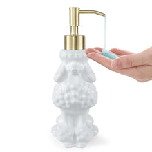 Load image into Gallery viewer, NEWHENGS Poodle Shaped Soap/Lotion/Hand Sanitizer Ceramic Dog Lover Stainless Steel Pump Dispenser for Dog Mom Gifts, Refillable for Kitchen and Bathroom(White)

