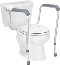 Load image into Gallery viewer, Foldable Toilet Safety Rail with Adjustable Height – Universal Fit for Standard or Elevated Seats – Aluminum Frame, Width Adjustable Armrests, Easy Install Over Toilet – Retail Box
