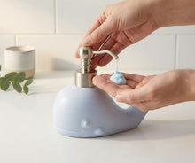 Load image into Gallery viewer, NEWHENGS Cute Whale Shape Soap/Hand Sanitizer Metal Pump Dispenser, Refillable for Bathroom Accessories, Gifts for Kids (Matt Blue)
