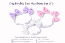 Load image into Gallery viewer, Dog Double Bow Headband Set of 3, Adjustable Elastic Dog Headbands for Small &amp; Medium Dogs, Puppy Head Bows, Dog Hair Accessories for Grooming, Photos &amp; Holiday Occasions
