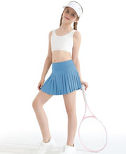 Load image into Gallery viewer, DOCUMO Pleated Skirts for Girls with Pocket Shorts Girls Athletic Golf Tennis Skorts Hight Waisted Skirts for Running Casual (Light Blue, Small)
