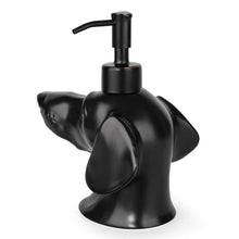 Load image into Gallery viewer, Dachshund Dog Shaped Soap/Lotion/Hand Sanitizer Weiner Ceramic Stainless Steel Pump Dispenser Gift for Dog Lover, Refillable for Kitchen and Bathroom(Black)
