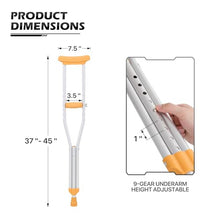 Load image into Gallery viewer, monicare Underarm Crutches for Youth 4'6" - 5'2" Aluminum Adjustable Lightweight Ergonomic Walking Crutches
