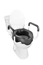 Load image into Gallery viewer, KMINA 4 Inch Soft Raised Toilet Seat with Handles and Lid, 220 lb Capacity, Fits Round &amp; Compact Elongated Bowls up to 15" Wide, Tool-Free Clamp-On Riser, Black
