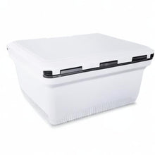 Load image into Gallery viewer, ENGEL 60 QT Ultra-Light Injection Molded Cooler - Ice Chest Keeps Ice up to 7 Days - Large Cooler Includes Wire Basket, Divider and Built-in Bottle Opener - White with Dark Grey Interior (White)
