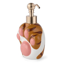 Load image into Gallery viewer, NEWHENGS Paw Shape Soap/Lotion/Hand Sanitizer Metal Pump Dispenser Funny Gifts, Refillable for Cute Kitchen and Bathroom Accessories (Brown/White)
