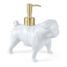 Load image into Gallery viewer, NEWHENGS Pug Shaped Soap/Lotion/Hand Sanitizer Dog Lover Stainless Steel Pump Dispenser for Dog Gifts, Refillable for Kitchen and Bathroom(White)
