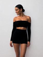 Load image into Gallery viewer, Darupo Women’s Mesh Ruched Bodycon Off Shoulder Dress Long-Sleeve Sheer Mini Clubwear, Stretchy Slim-Fit Cocktail Party Outfit (US, Alpha, Large, Regular, Regular, Black)
