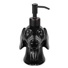 Load image into Gallery viewer, Dachshund Dog Shaped Soap/Lotion/Hand Sanitizer Weiner Ceramic Stainless Steel Pump Dispenser Gift for Dog Lover, Refillable for Kitchen and Bathroom(Black)

