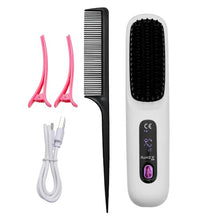 Load image into Gallery viewer, Portable Cordless Hair Straightening Brush – Anti-Scald Rounded Teeth, 3 Heat Levels (320°F/356°F/392°F) with LCD Screen, USB Rechargeable Hot Comb for Travel &amp; Daily Touch-Ups
