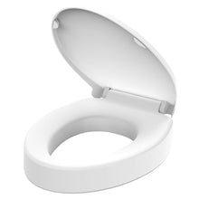 Load image into Gallery viewer, Huttdmel Raised Elongated Toilet Seat 18.5'' for Seniors – Soft Close, Quick Release &amp; Connect, Sturdy PP Material, Won’t Loosen, Ideal for Elderly &amp; Limited Mobility, White
