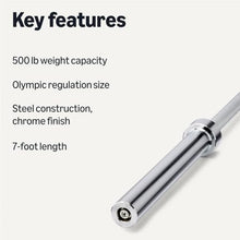 Load image into Gallery viewer, Amazon Basics 7ft Olympic Barbell Bar, 2" Diameter, Chrome Finish, 500-Pound Capacity
