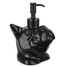 Load image into Gallery viewer, NEWHENGS French Bulldog Shaped Soap/Lotion/Hand Sanitizer Bulldog Ceramic Stainless Steel Pump Dispenser Gifts for Lover, Refillable for Kitchen and Bathroom(Black)
