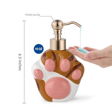 Load image into Gallery viewer, NEWHENGS Paw Shape Soap/Lotion/Hand Sanitizer Metal Pump Dispenser Funny Gifts, Refillable for Cute Kitchen and Bathroom Accessories (Brown/White)
