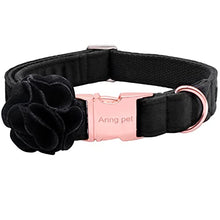 Load image into Gallery viewer, ARING PET Velvet Dog Collars, Black Soft Pet Collar with Detachable Felt Flower Metal Buckle for Puppy Small Medium Large Boy Girl Dogs-XS
