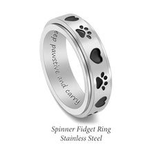 Load image into Gallery viewer, LYTTMAB Keep Pawstive Titanium Stainless Steel Animal Paw Fidget Ring - Men &amp; Women Teens, 6mm Width, Black, Engraved, Size 10
